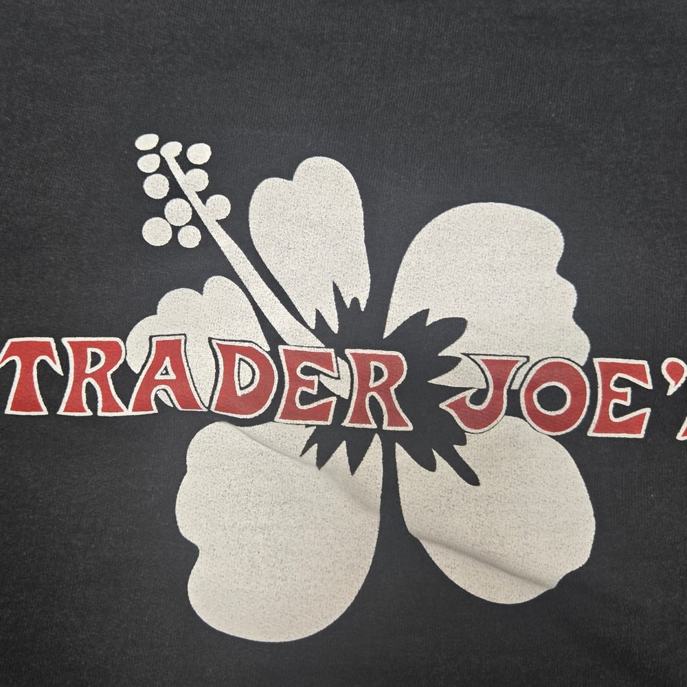 rader Joes Crewneck Sweatshirt Mens Small Black Hibiscus Flower Employee Swag - Picture 9 of 10